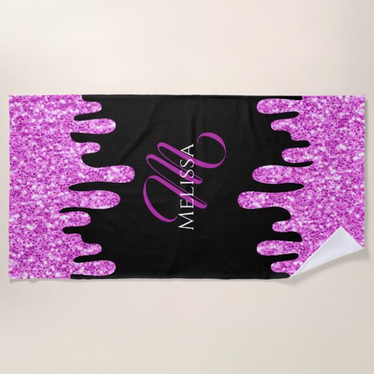Sparkles Glitter roze zwart monogram Strandlaken (Voorkant)