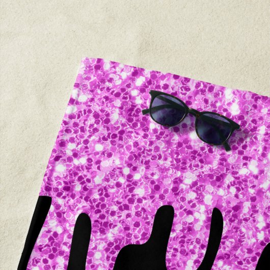 Sparkles Glitter roze zwart monogram Strandlaken (In situ)