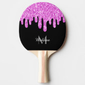 Sparkles Glitter roze zwart monogram Tafeltennisbatje (Voorkant)