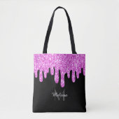 Sparkles Glitter roze zwart monogram Tote Bag (Voorkant)
