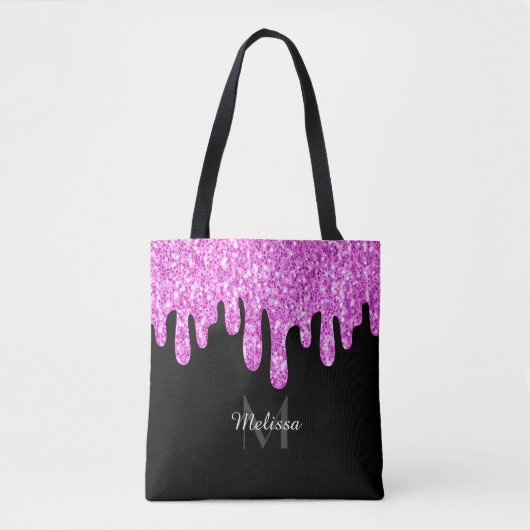 Sparkles Glitter roze zwart monogram Tote Bag (Voorkant)