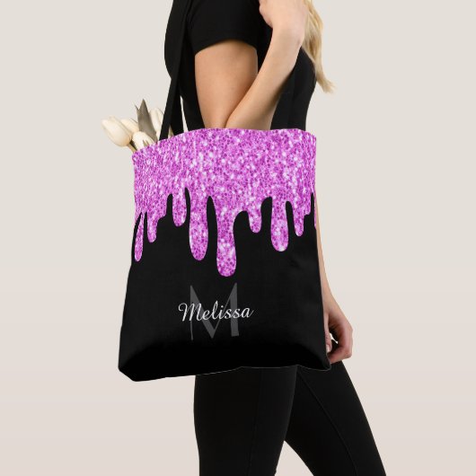 Sparkles Glitter roze zwart monogram Tote Bag (Dichtbij)