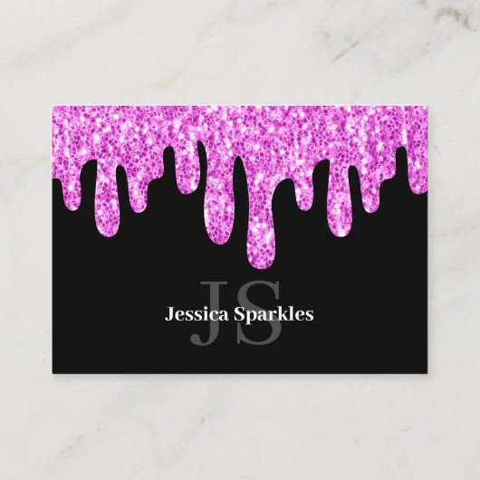 Sparkles Glitter roze zwart monogram Visitekaartje (Achterkant)