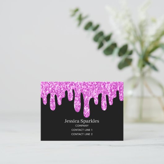 Sparkles Glitter roze zwart monogram Visitekaartje (Staand voorkant)