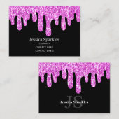 Sparkles Glitter roze zwart monogram Visitekaartje (Voorkant / Achterkant)