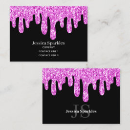 Sparkles Glitter roze zwart monogram Visitekaartje