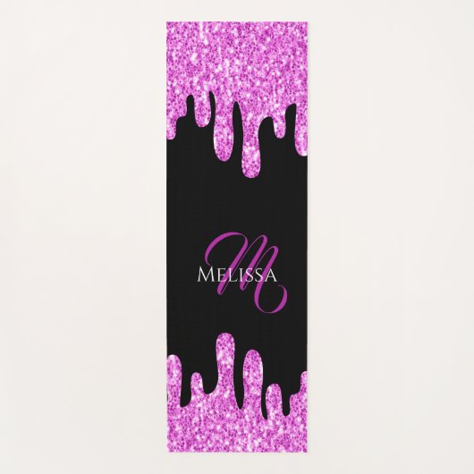 Sparkles Glitter roze zwart monogram Yogamat (Voorkant)