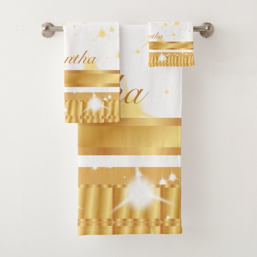 Sparkles gouden en witte scriptnaam bad handdoek (Insitu)