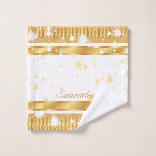 Sparkles gouden en witte scriptnaam bad handdoek (Wasdoekje)
