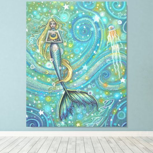 Sparkles Mermaid Fantasy Art van Molly Harrison Canvas Afdruk (Insitu (Houten vloer))