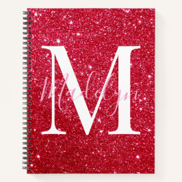 Sparkles Red Glitter Monogram Naam Girly Notitieboek