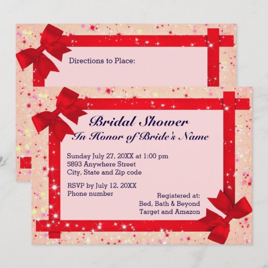 Sparkles & Red Ribbon Lijst Vrijgezellenfeest nodi Kaart (Voorkant / Achterkant)