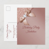 Sparkles & Roos Gold Glamor Birthday Party Uitnodiging Briefkaart (Voorkant / Achterkant)