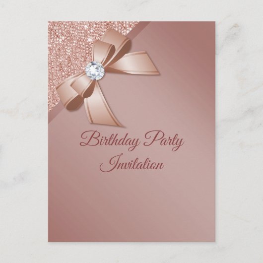 Sparkles & Roos Gold Glamor Birthday Party Uitnodiging Briefkaart (Voorkant)