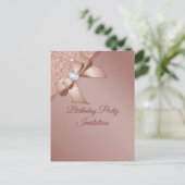 Sparkles & Roos Gold Glamor Birthday Party Uitnodiging Briefkaart (Staand voorkant)