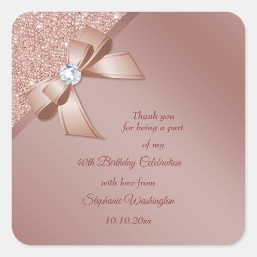 Sparkles & Roos Gold Glamor Birthday Party Vierkante Sticker (Voorkant)