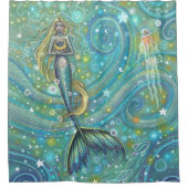 Sparkles Schattigee zeemeermin en kwal kunst Douchegordijn (Voorkant)