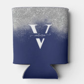 Sparkles Silver Glitter Monogram Blue op maat Blikjeskoeler (Achterkant)