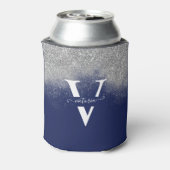 Sparkles Silver Glitter Monogram Blue op maat Blikjeskoeler (Blikje Achterkant)