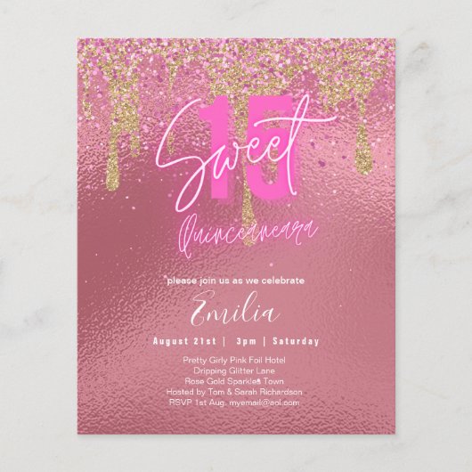 Sparkles Sweet16 Meisje Roze 16e Verjaardag Flyer (Voorkant)