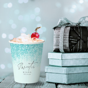 Sparkles Sweet Sixteen Blauwgroen ID912 Papieren Bekers