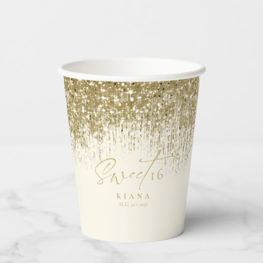 Sparkles Sweet Sixteen Gold ID912 Papieren Bekers (Achterkant)