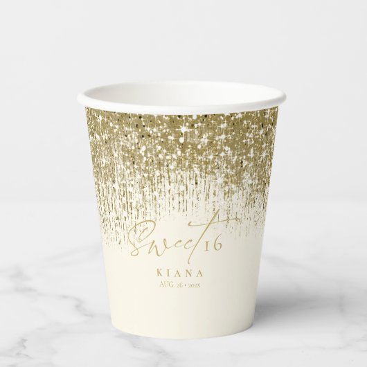 Sparkles Sweet Sixteen Gold ID912 Papieren Bekers (Voorkant)