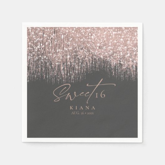 Sparkles Sweet Sixteen Roos Gold/Blk ID912 Servet (Voorkant)