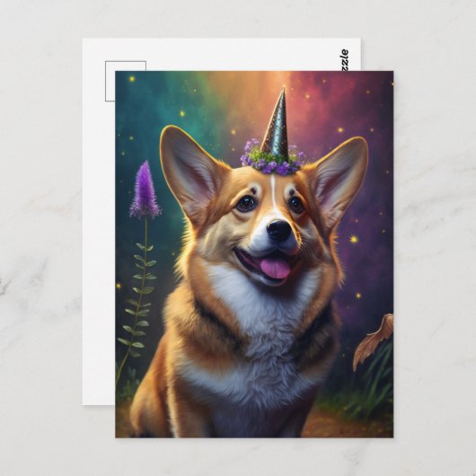 Sparkles the Unicorn Corgi - Rainbow Briefkaart (Voorkant / Achterkant)