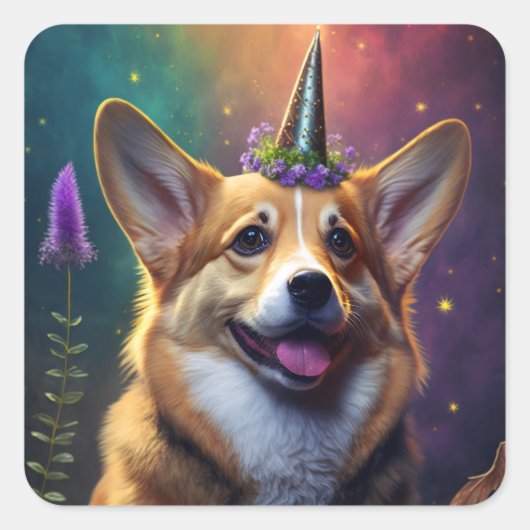Sparkles the Unicorn Corgi - Rainbow Sticker (Voorkant)