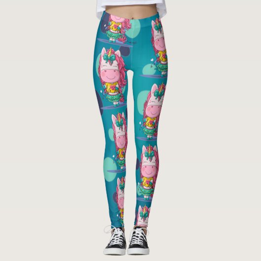 Sparkles Unicorn Party Blue Stippen Leggings (Voorkant)