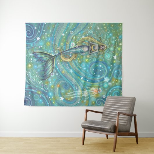 Sparkles Zee Zeemeermin en kwal Wall Hanging Wandkleed (In Situ (horizontaal))