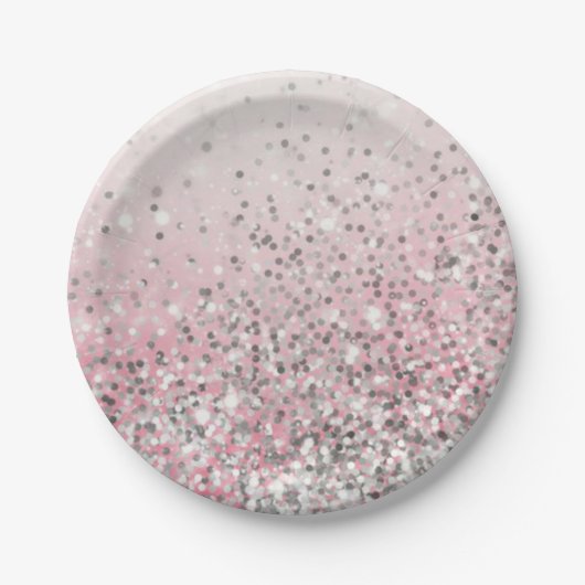 Sparkles zilver en roze girale partij papieren bordje (Voorkant)