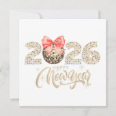 Sparkling 2026 New Year’s Card with Disco Ball Bow Feestdagenkaart (Voorkant)