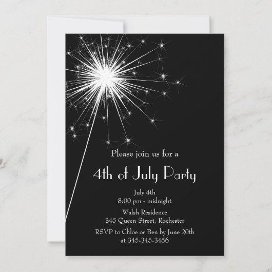 Sparkling 4 juli Uitnodiging voor een feestje (Voorkant)