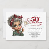 Sparkling 50th party funny woman quirky invite kaart (Voorkant)