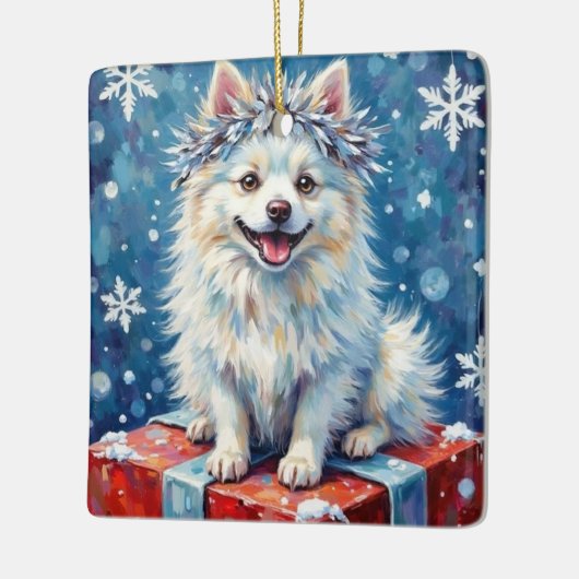Sparkling American Eskimo Dog Festive Gift Cushion Keramisch Ornament (Links)