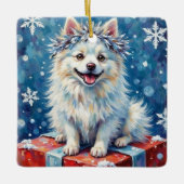 Sparkling American Eskimo Dog Festive Gift Cushion Keramisch Ornament (Voorkant)