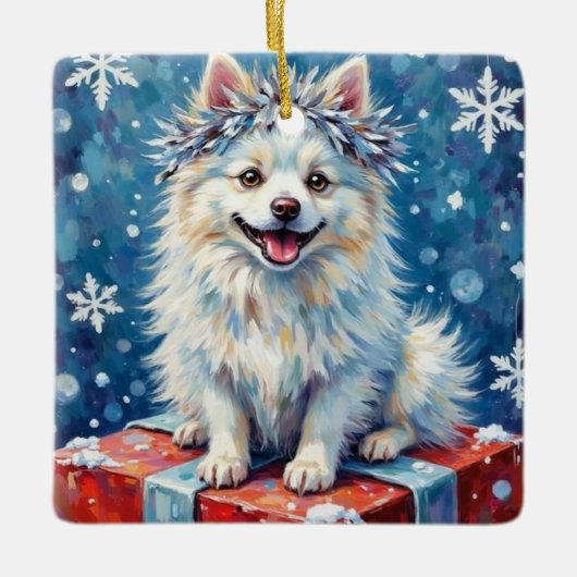 Sparkling American Eskimo Dog Festive Gift Cushion Keramisch Ornament (Voorkant)