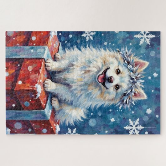 Sparkling American Eskimo Dog Festive Gift Cushion Legpuzzel (Horizontaal)