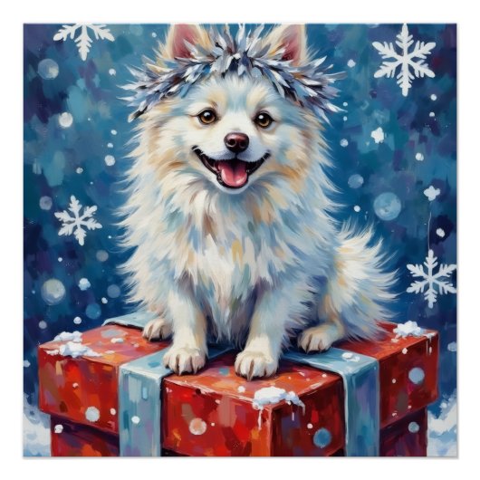 Sparkling American Eskimo Dog Festive Gift Cushion Perfect Poster (Voorkant)