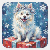 Sparkling American Eskimo Dog Festive Gift Cushion Vierkante Sticker (Voorkant)