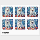 Sparkling American Eskimo Dog Festive Gift Cushion Vierkante Sticker (Vel)