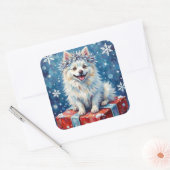 Sparkling American Eskimo Dog Festive Gift Cushion Vierkante Sticker (Envelop)
