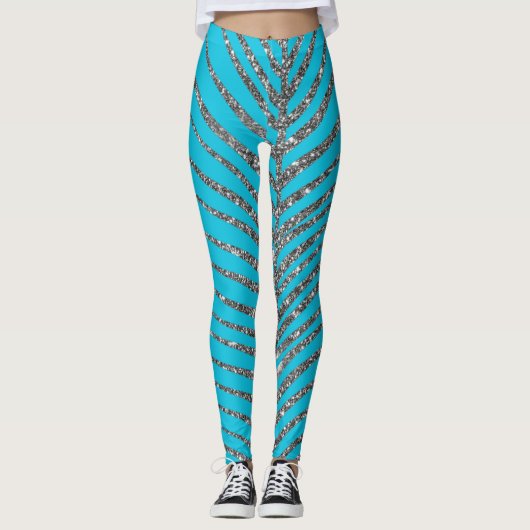 Sparkling Aqua Blue Glitter Leggings (Voorkant)