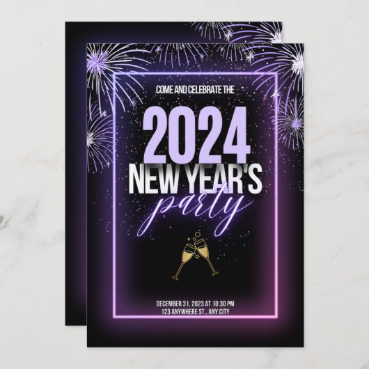 Sparkling Beginnings: Uitnodiging voor nieuwjaarsv (Voorkant / Achterkant)