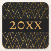 Sparkling Black & Chevron | Custom Gold Nieuwjaar Kartonnen Onderzetters (Voorkant)