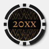 Sparkling Black & Chevron | Custom Gold Nieuwjaar Poker Chips (Voorkant)