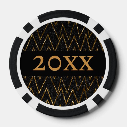 Sparkling Black & Chevron | Custom Gold Nieuwjaar Poker Chips (Achterkant)