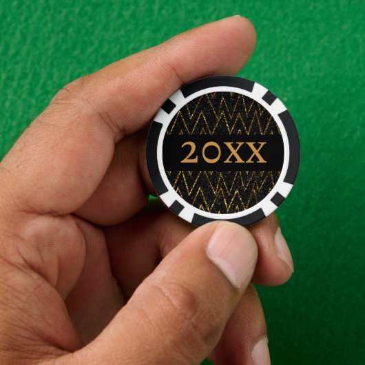 Sparkling Black & Chevron | Custom Gold Nieuwjaar Poker Chips (Hand)